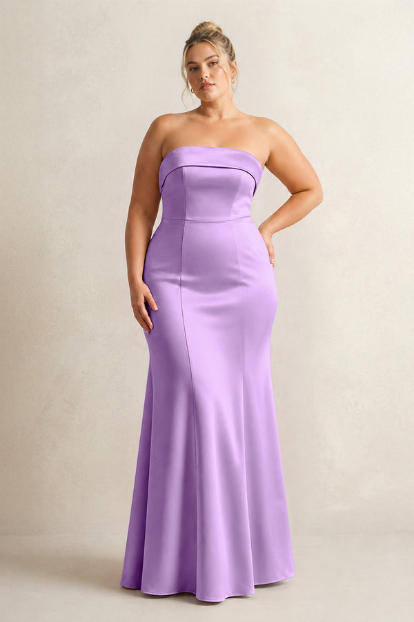 Vintage Mauve Strapless Satin Mermaid Bridesmaid Dress [sizeplus] | KISSBRIDAL