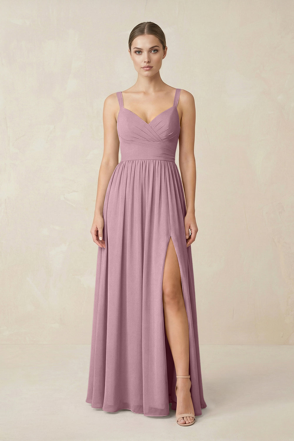 Sweetheart A-Line Chiffon Bridesmaid Dress with Slit in Vintage Mauve