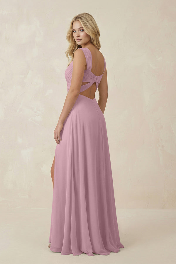 Vintage Mauve Sweetheart A-Line Chiffon Long Bridesmaid Dress (2) | KISSBRIDAL