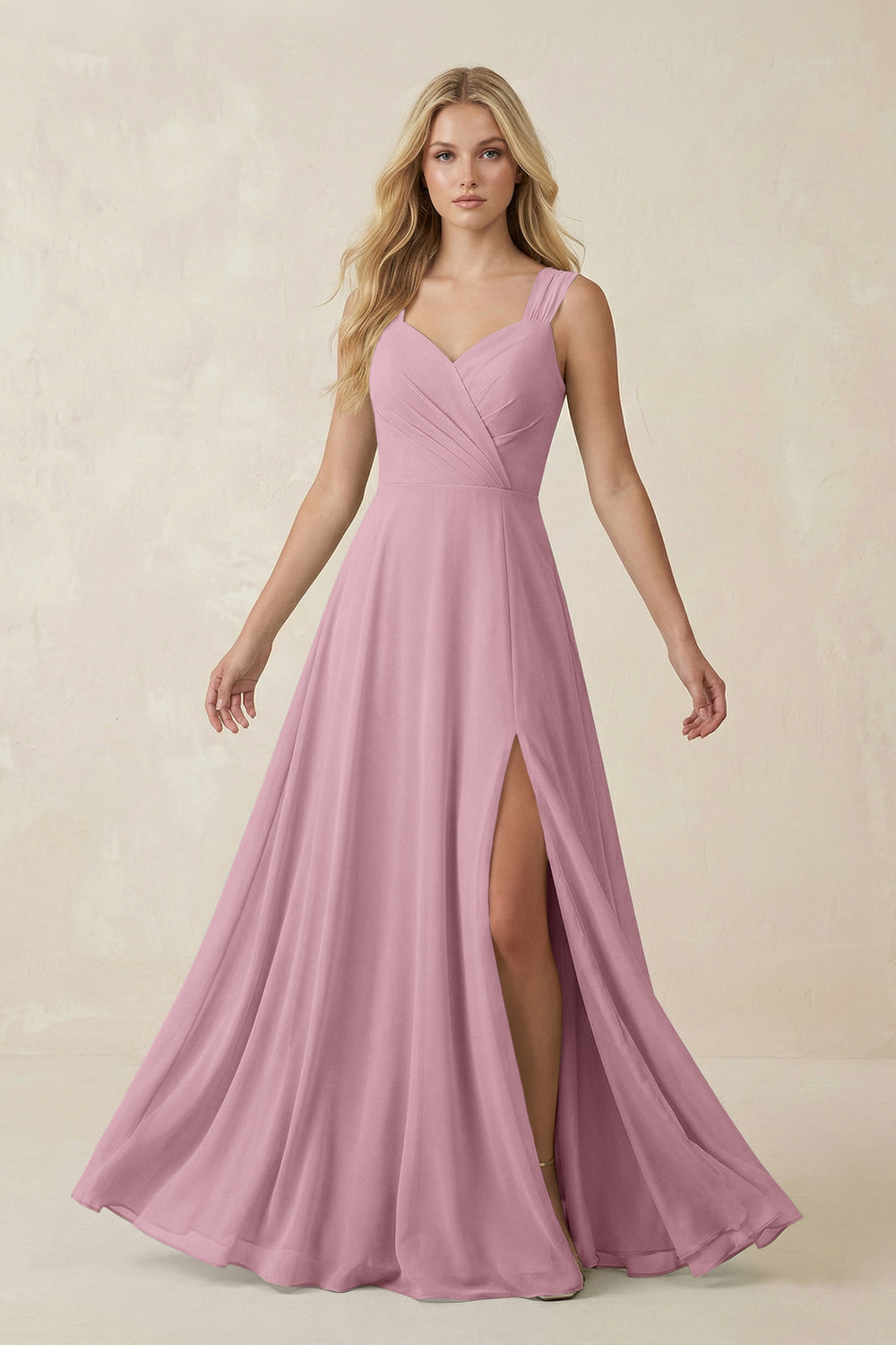 Sweetheart A-Line Chiffon Long Bridesmaid Dress in Vintage Mauve