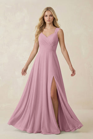Vintage Mauve Sweetheart A-Line Chiffon Long Bridesmaid Dress | KISSBRIDAL
