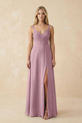 Vintage Mauve Sweetheart A-Line Pleated Chiffon Bridesmaid Dress | KISSBRIDAL