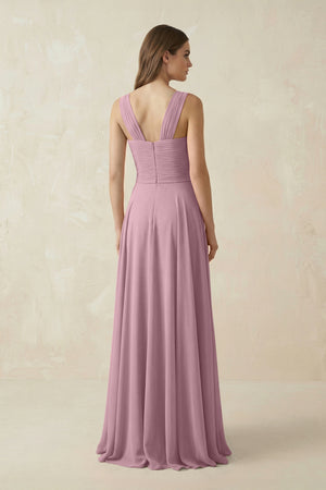 Vintage Mauve Sweetheart Pleated A-Line Chiffon Bridesmaid Dress (2) | KISSBRIDAL