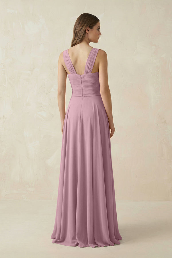 Vintage Mauve Sweetheart Pleated A-Line Chiffon Bridesmaid Dress (2) | KISSBRIDAL