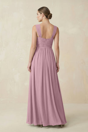 Vintage Mauve Sweetheart Pleated Chiffon A-Line Bridesmaid Dress (2) | KISSBRIDAL