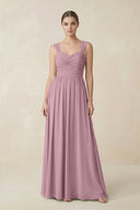 Vintage Mauve Sweetheart Pleated Chiffon A-Line Bridesmaid Dress | KISSBRIDAL