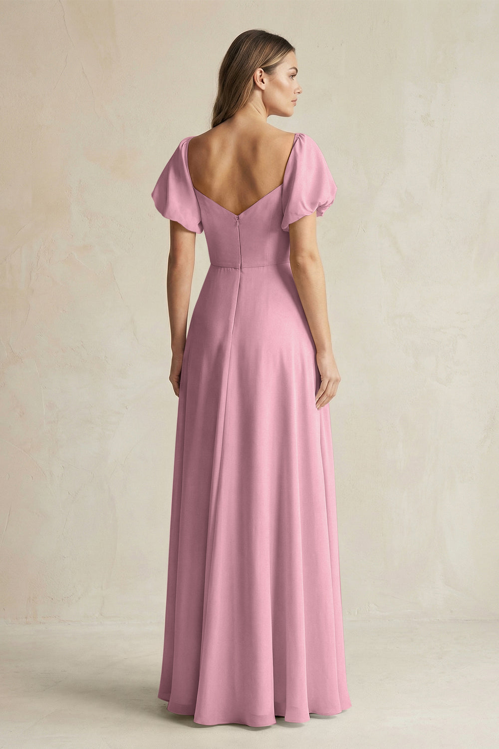Sweetheart Puff Sleeve A-Line Chiffon Bridesmaid Dress in Vintage Mauve