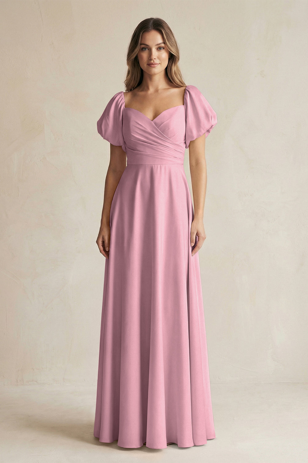 Sweetheart Puff Sleeve A-Line Chiffon Bridesmaid Dress in Vintage Mauve