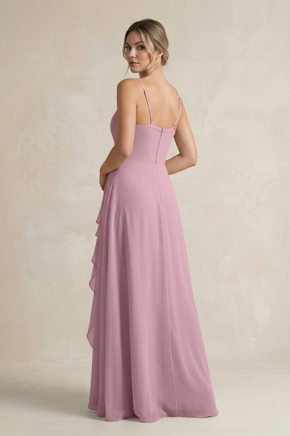 Sweetheart Ruffled A-Line Chiffon Bridesmaid Dress with Slit in Vintage Mauve
