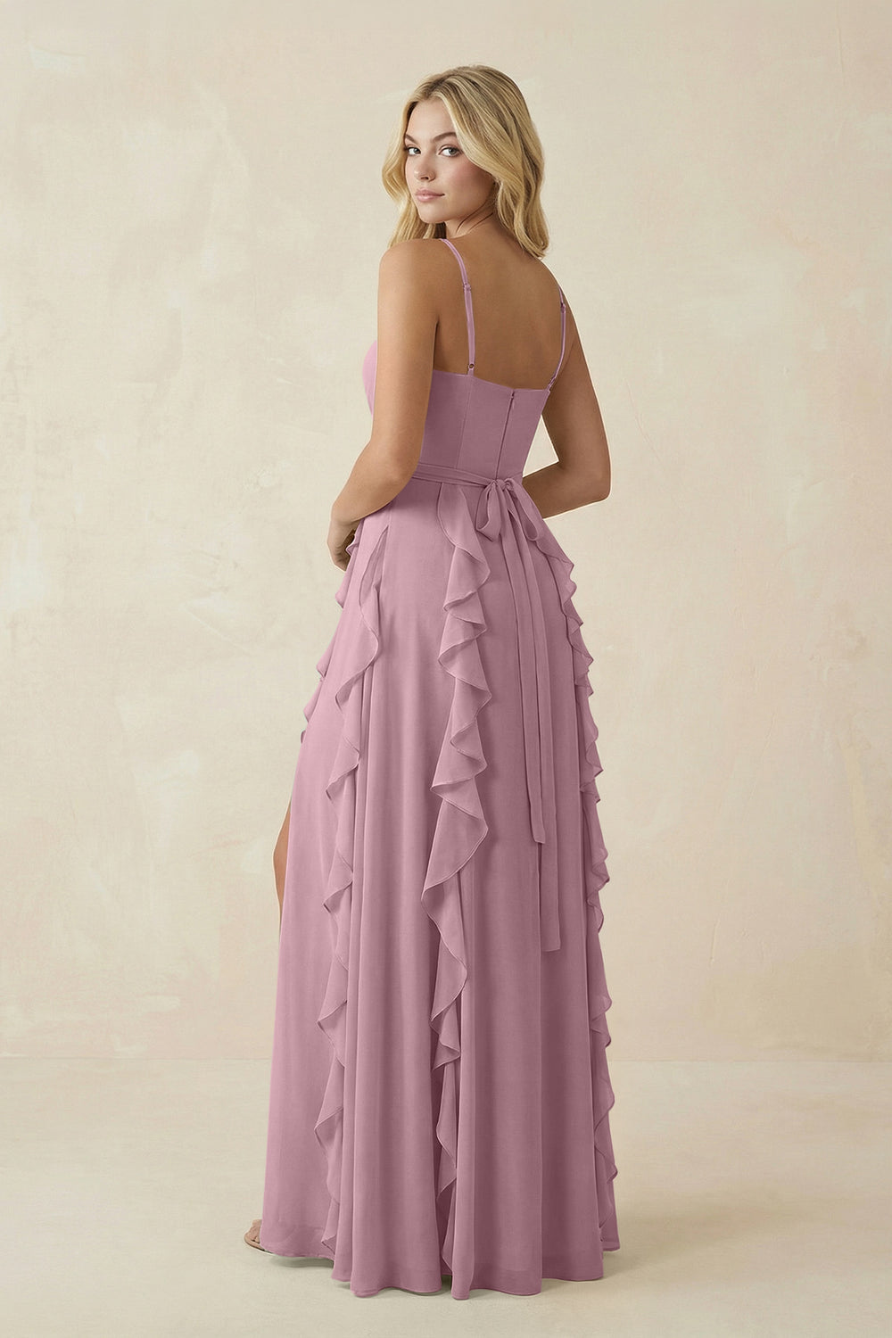 Tiered Ruffle A-Line Chiffon Bridesmaid Dress in Vintage Mauve