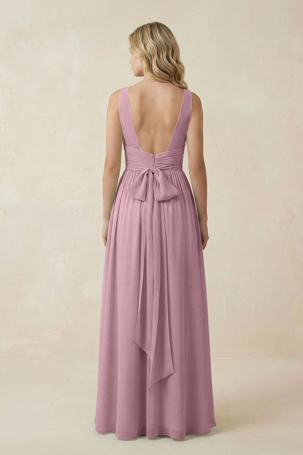 V-Neck A-Line Bridesmaid Dress with Back Bow in Vintage Mauve