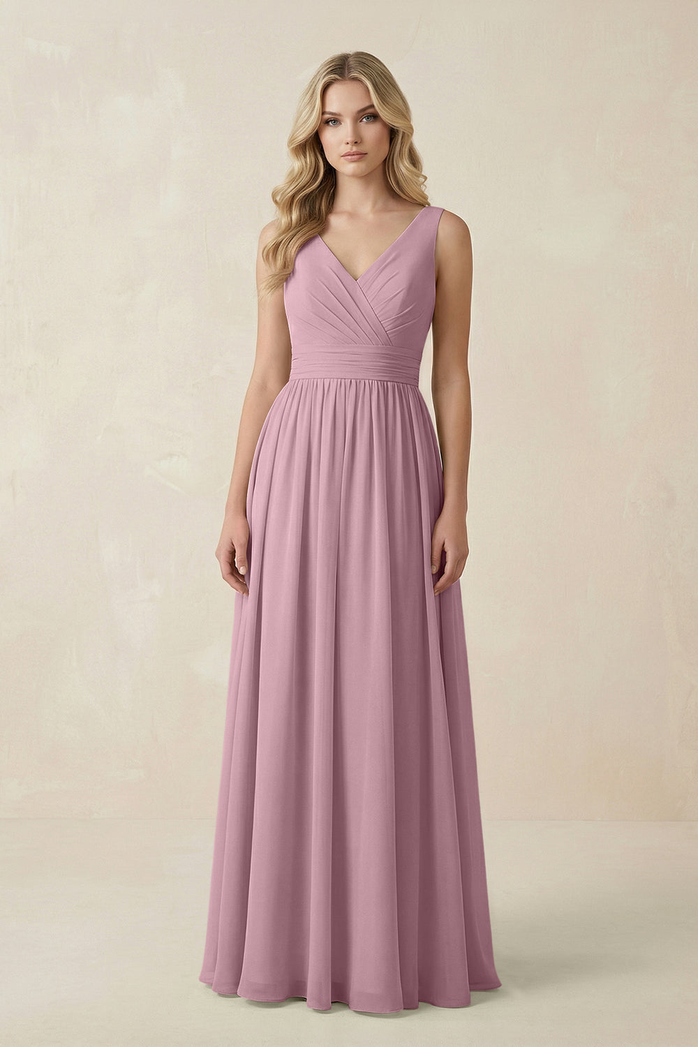 V-Neck A-Line Bridesmaid Dress with Back Bow in Vintage Mauve