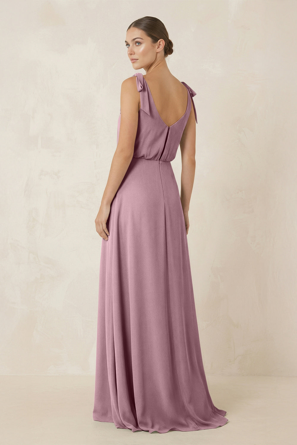V-Neck A-Line Chiffon Bridesmaid Dress in Vintage Mauve
