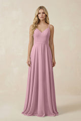 Vintage Mauve V-Neck A-Line Chiffon Bridesmaid Dress with Crisscross Back | KISSBRIDAL