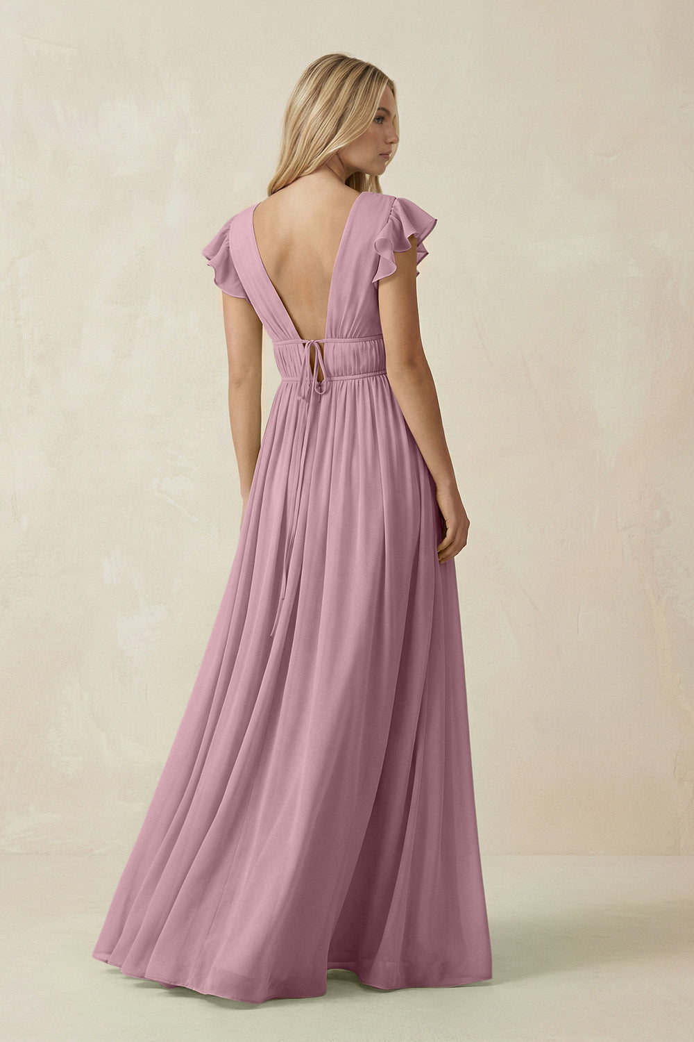 V-Neck A-Line Chiffon Cap Sleeves Bridesmaid Dress in Vintage Mauve