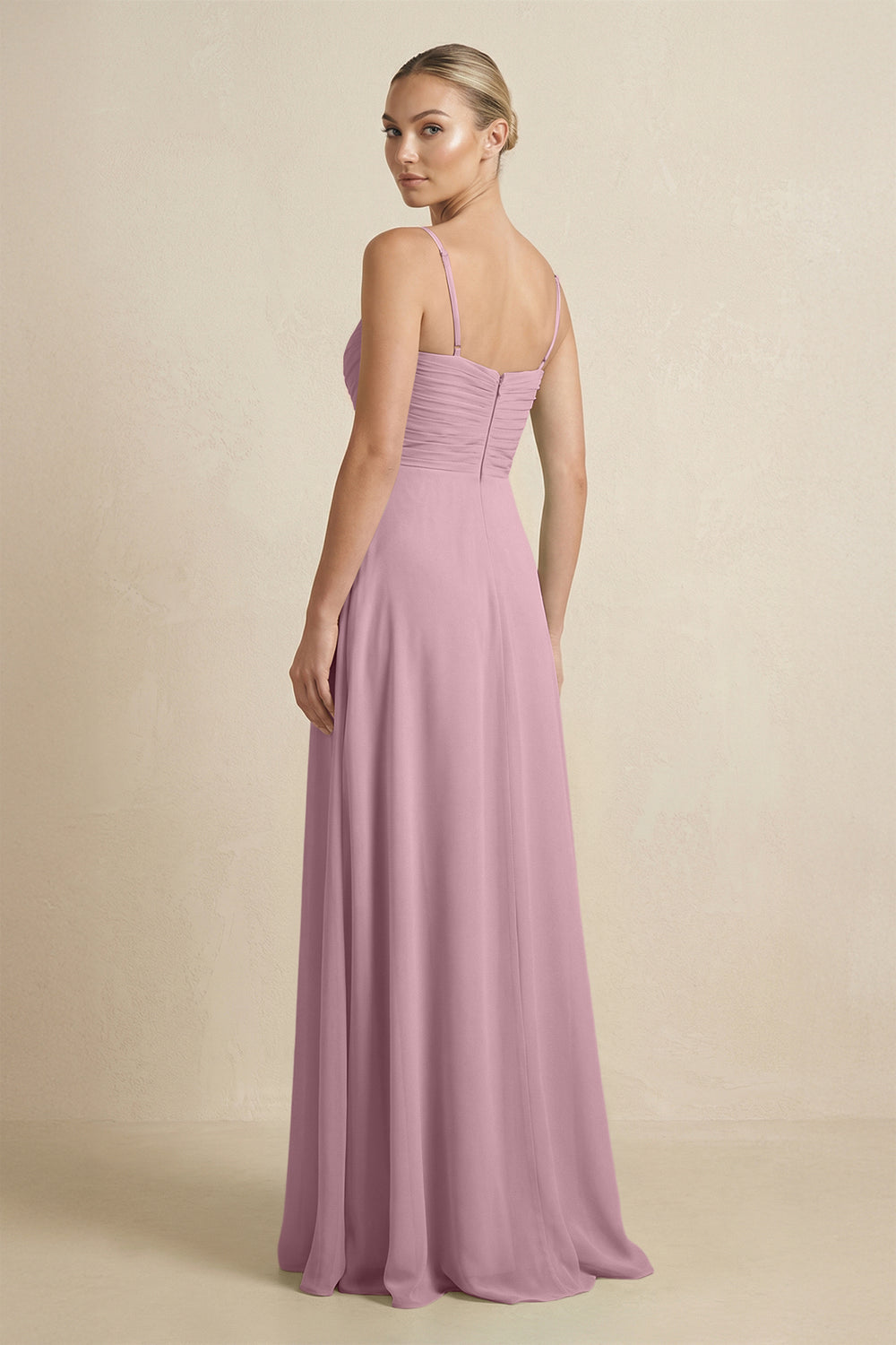 V-Neck A-Line Chiffon Pleated Bridesmaid Dress in Vintage Mauve