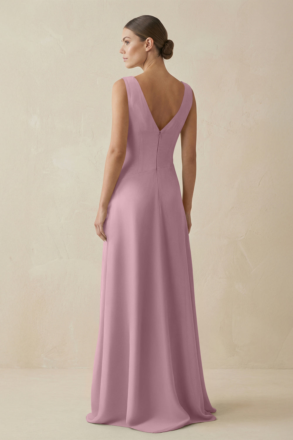 V-Neck A-Line Chiffon Ruffled Bridesmaid Dress in Vintage Mauve