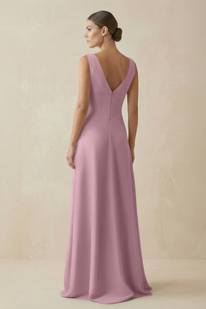 Vintage Mauve V-Neck A-Line Chiffon Ruffled Bridesmaid Dress (2) | KISSBRIDAL
