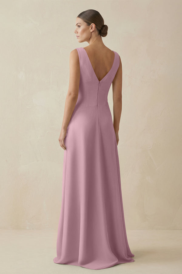 Vintage Mauve V-Neck A-Line Chiffon Ruffled Bridesmaid Dress (2) | KISSBRIDAL