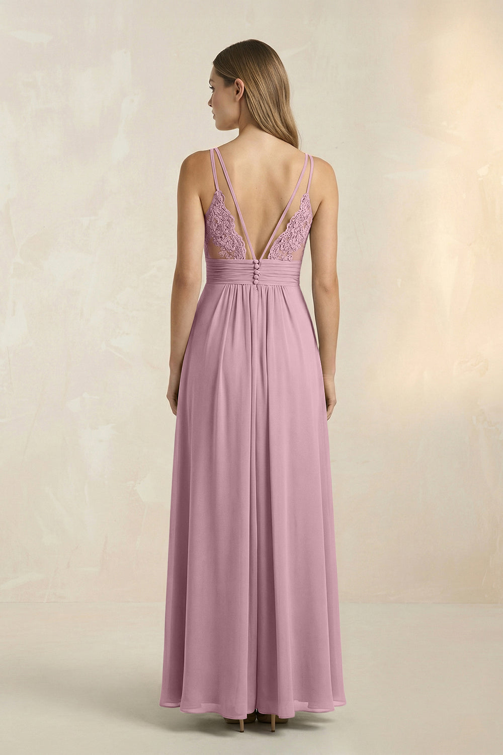 V-Neck A-Line Pleated Chiffon Bridesmaid Dress in Vintage Mauve