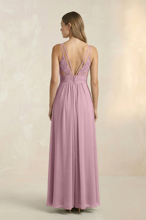 Vintage Mauve V-Neck A-Line Pleated Chiffon Bridesmaid Dress (2) | KISSBRIDAL