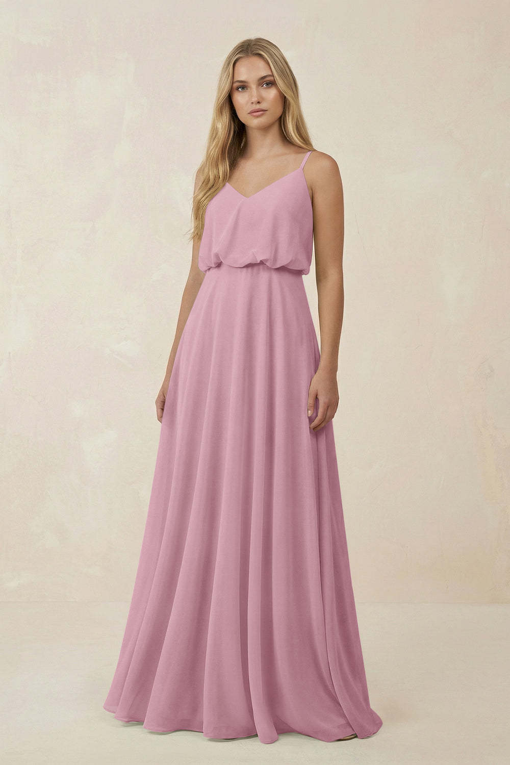 V-Neck Blouson A-Line Chiffon Bridesmaid Dress in Vintage Mauve