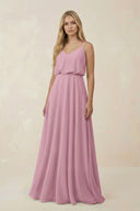 Vintage Mauve V-Neck Blouson A-Line Chiffon Bridesmaid Dress | KISSBRIDAL