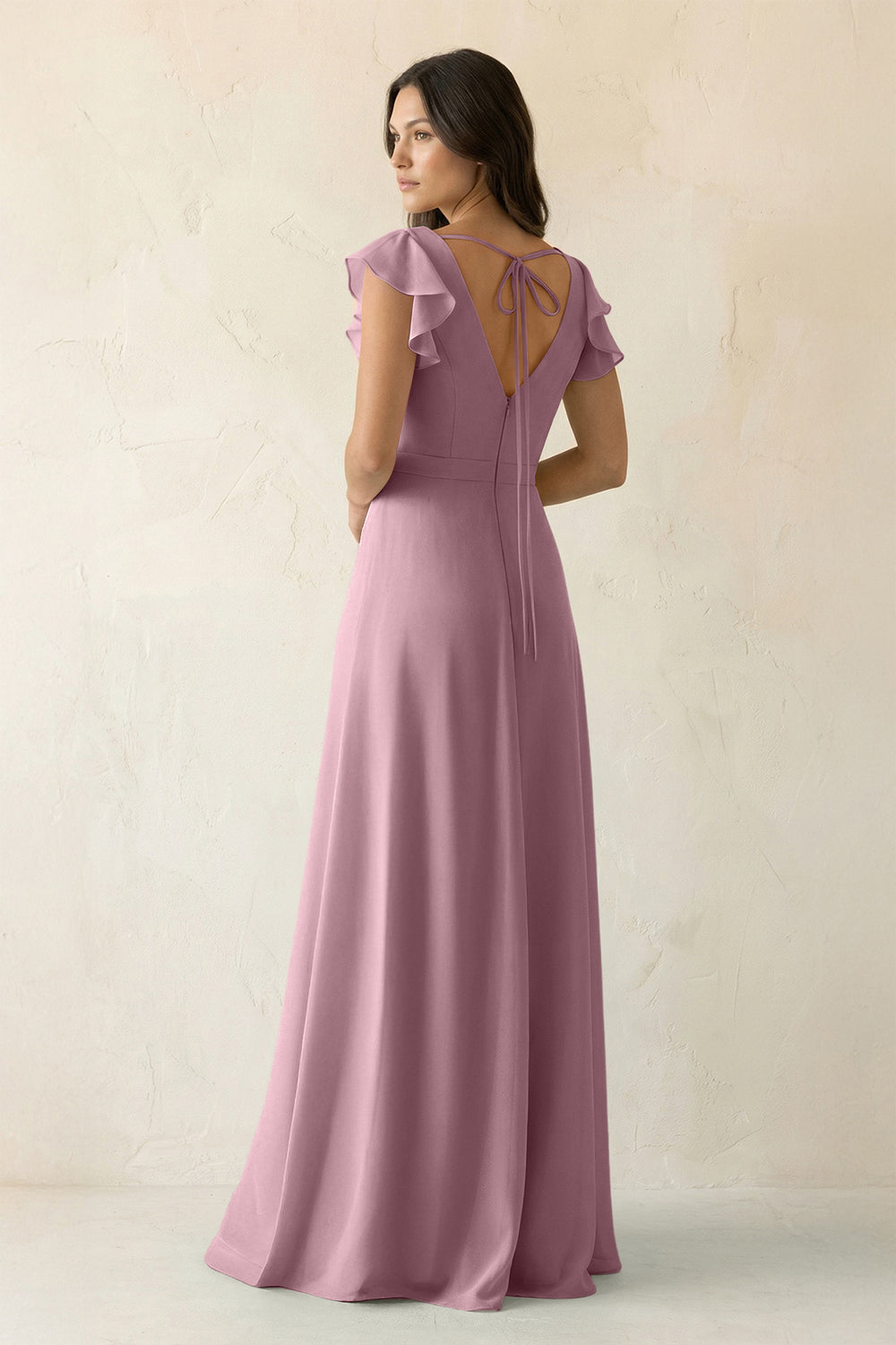 V-Neck Ruffled A-Line Chiffon Bridesmaid Dress in Vintage Mauve