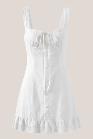 Vintage Sheath Spaghetti Strap Lace Cotton Mini Dress in White - SHE IS ME Dresses