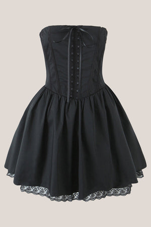 Vintage Strapless A - Line Cotton Mini Dress in Black - SHE IS ME Dresses