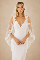 Vintage Tulle Handmade Appliques Hip Veil Wedding Veils With Lace in Ivory - KISS BRIDAL Wedding Veils