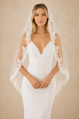 Vintage Tulle Handmade Appliques Hip Veil Wedding Veils With Lace in Ivory - SHE IS ME Wedding Veils
