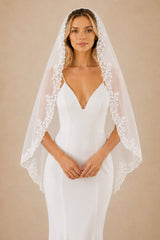 Vintage Tulle Handmade Appliques Hip Veil Wedding Veils With Lace in White - KISS BRIDAL Wedding Veils
