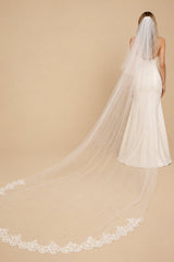 Vintage Tulle Two - Tier Bridal Veil Wedding Veil With Lace in White - KISS BRIDAL Wedding Veils