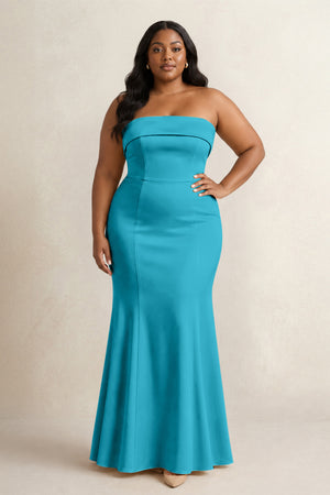 Viridian Green Strapless Satin Mermaid Bridesmaid Dress (3) [sizeplus] | KISSBRIDAL