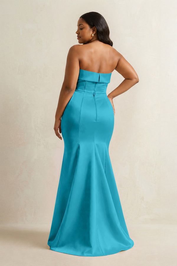 Viridian Green Strapless Satin Mermaid Bridesmaid Dress (4) [sizeplus] | KISSBRIDAL