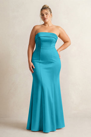 Viridian Green Strapless Satin Mermaid Bridesmaid Dress [sizeplus] | KISSBRIDAL