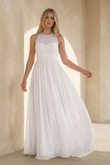 White A Line Chiffon Wedding Dress | KISSBRIDAL