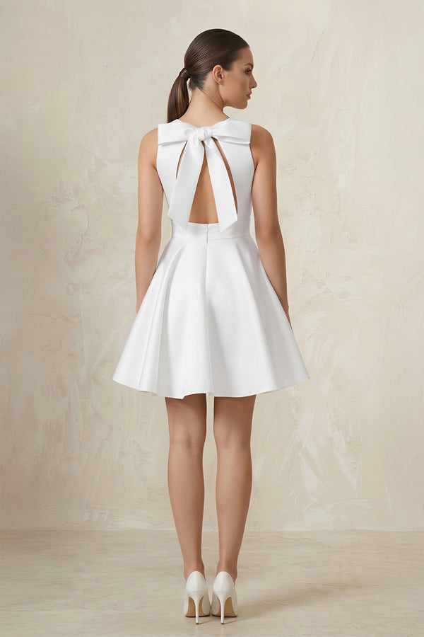 White A-Line Halter Neck Satin Ruched Wedding Dress (2) | KISSBRIDAL