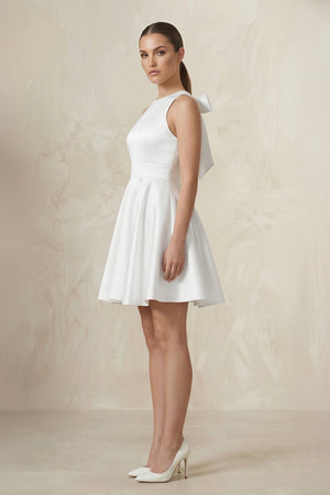 White A-Line Halter Neck Satin Ruched Wedding Dress (3) | KISSBRIDAL
