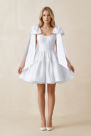 White A-Line Satin Corset Mini Wedding Dress With Bow | KISSBRIDAL