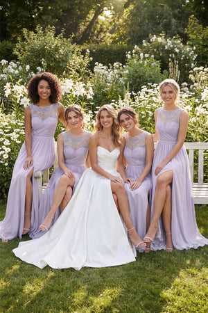 White A Line Satin Wedding Dress With Slit | KISSBRIDAL