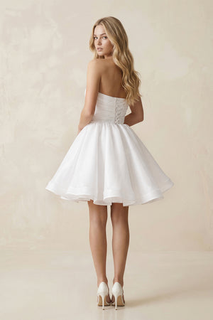 White A-Line Strapless Pleated Organza Wedding Dress (2) | KISSBRIDAL