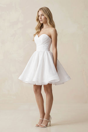 White A-Line Strapless Pleated Organza Wedding Dress (3) | KISSBRIDAL