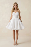 White A-Line Strapless Pleated Organza Wedding Dress | KISSBRIDAL