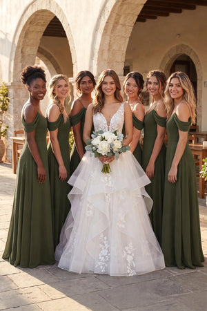 White A-Line V-Neck Wedding Dresses with Appliques | KISSBRIDAL