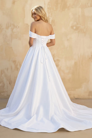 White Ball-Gown Off the Shoulder Satin Wedding Dresses (2) | KISSBRIDAL