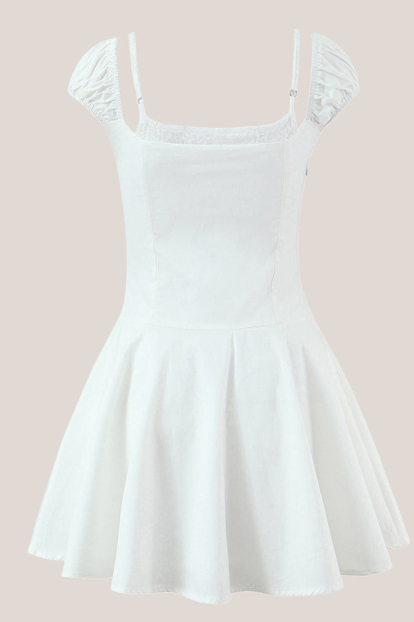 White Cap Sleeves A-Line Cotton Mini Dress – Dress by SHEISME | Available at SHEISME