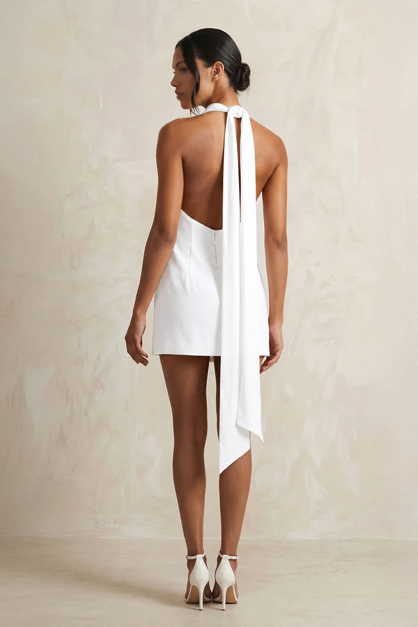 White High-Neck Sheath Crepe Mini Wedding Dress (2) | KISSBRIDAL