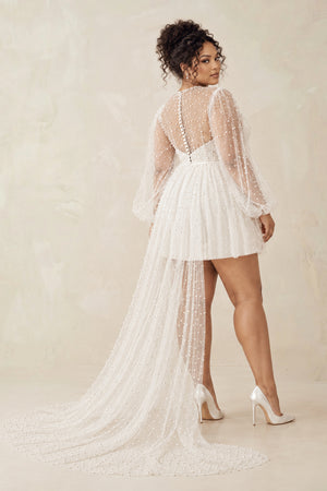 White Illusion A-Line Long Sleeves Mini Wedding Dress With Beaded (2) [sizeplus] | KISSBRIDAL